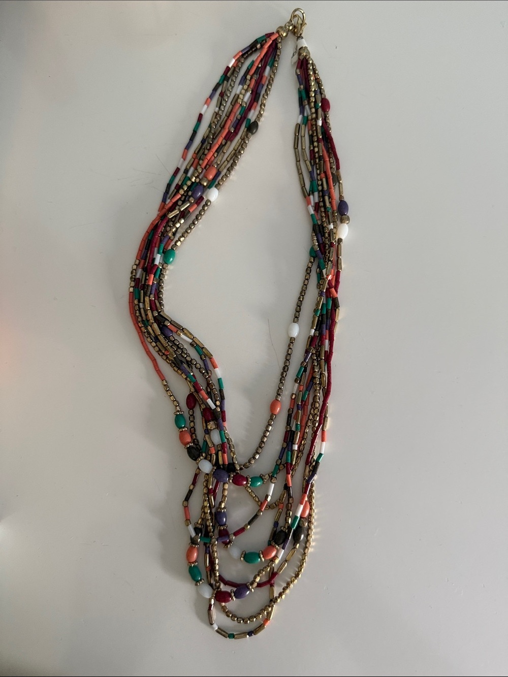Multi-Color Beaded Layered Necklace with Gold Accents
